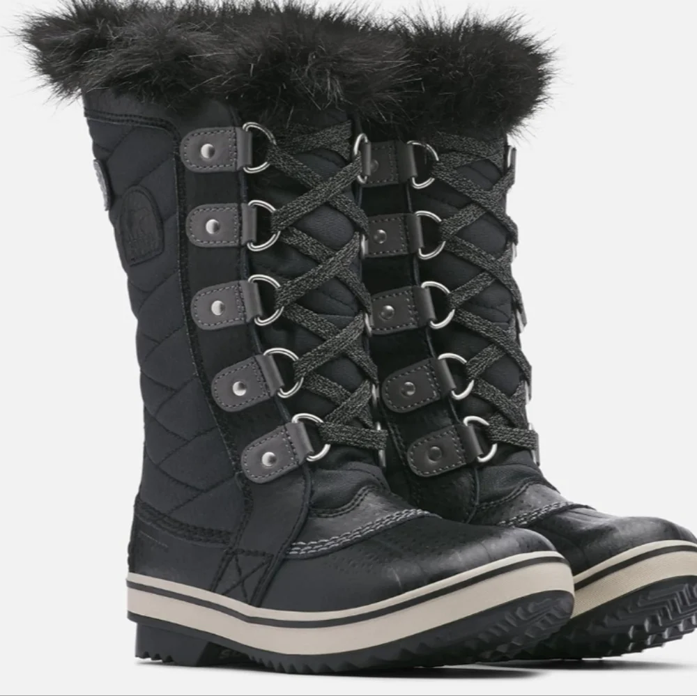 Sorel Youth Girls Tofino II Lace Up Duck Rubber Faux fur boots shoes sz 4